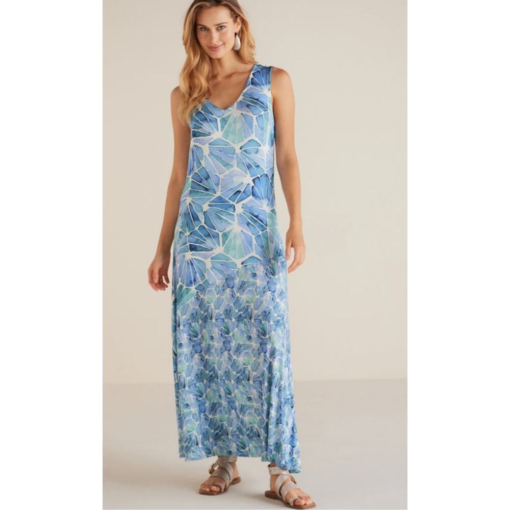 Soft Surroundings Women size Small Castel Maxi Dress Blue White